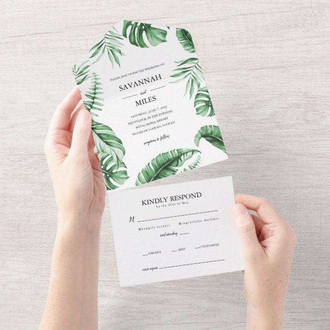 Tout En Un Invitation de mariage tropical tout-en-un (Déchirure)