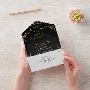 Tout En Un Invitation Élégant Botanique Réel Feuille 50e Anniversaire