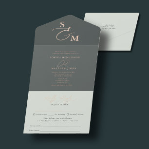 Tout En Un Invitation Élégant Faire-Part de Mariage Vert Sauge Minimalis