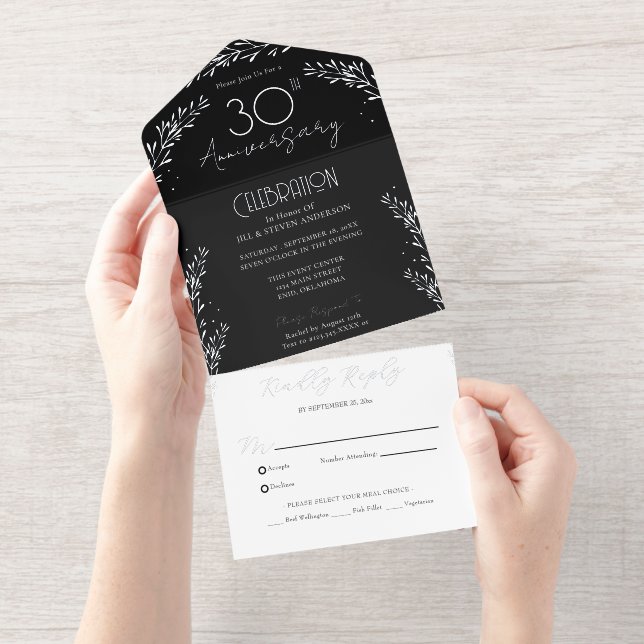 Tout En Un Invitation Élégant flacon botanique réel 30e anniversaire (Détachable)
