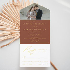 Tout En Un Invitation Élégant Mariage de calligraphie à huile d'or en te