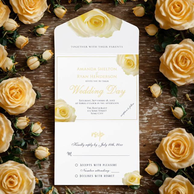 Tout En Un Invitation Élégant Mariage floral rose jaune (Créateur téléchargé)