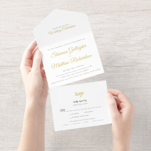 Tout En Un Invitation Élégant Script Black White Gold Mariage