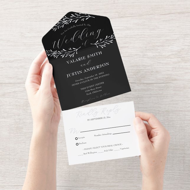 Tout En Un Invitation Élégante Branche Botanique Mariage Real Foil (Détachable)