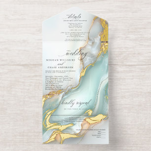 Tout En Un Invitation Encre Liquide Luxe Opale Sarcelle Or