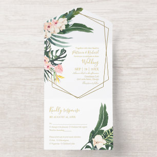 Tout En Un Invitation Feuilles de palmier Hibiscus Géométrique Tropical