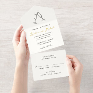 Tout En Un Invitation Flûtes Dessinées à la Main Doodle Mariage Moderne