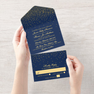 Tout En Un Invitation Glam Confetti Mariage Real Foil Pressé