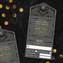 Tout En Un Invitation Gray Black Dragon Monogramme Imaginaire Mariage