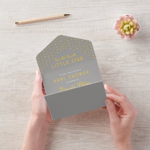 Tout En Un Invitation Gris Gold Little Star Baby shower Déchets Raffle