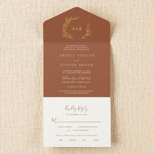 Tout En Un Invitation Mariage Boho en terre cuite et en huile d'or à feu