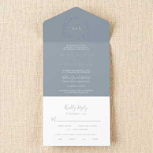 Tout En Un Invitation Mariage Boho moderne à feutre bleu minimum