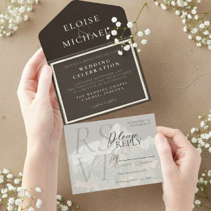 Tout En Un Invitation Mariage Brun Cuivré Rustique