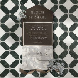 Tout En Un Invitation Mariage Brun Cuivré Rustique
