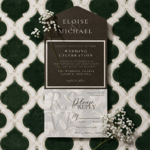Tout En Un Invitation Mariage Brun Cuivré Rustique