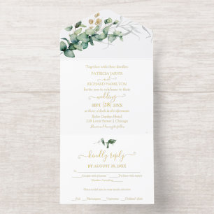 Tout En Un Invitation Mariage Calligraphie Eucalyptus Végétal Rustique