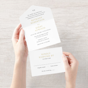 Tout En Un Invitation Mariage Classique Élégant Noir et Blanc