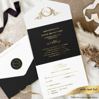 Mariage de monogramme élégant Black and Real Gold
