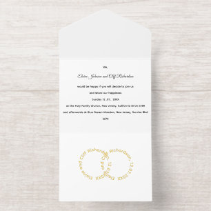 Tout En Un Invitation Mariage élégant, noms écrits en or,
