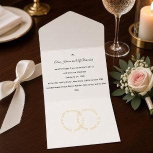 Tout En Un Invitation Mariage Élégant, noms écrits en or dans des cercle