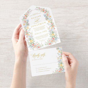 Tout En Un Invitation Mariage Floral de Jardin Orné de Pastel Doux de Pr