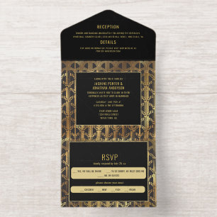 Tout En Un Invitation Mariage inspiré de Gatsby avec papier d'aluminium