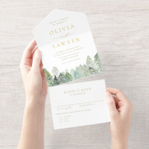 Tout En Un Invitation Mariage paysager À feuillage persistant Aquarelle
