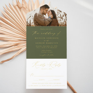 Tout En Un Invitation Mariage photo moderne Olive Green Gold