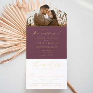 Tout En Un Invitation Mariage photo moderne violet et huile d'or