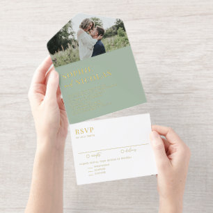 Tout En Un Invitation Mariage photo Sage Green Modern Handwriting