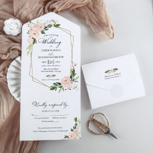 Tout En Un Invitation moderne tout-en-un avec fleurs et géomé