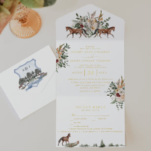 Tout En Un Invitation Monogram Mariage anglais manoir équestre