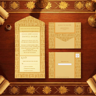 Tout En Un Invitation Motifs Hiéroglyphiques de l'Égypte Ancienne Mariag