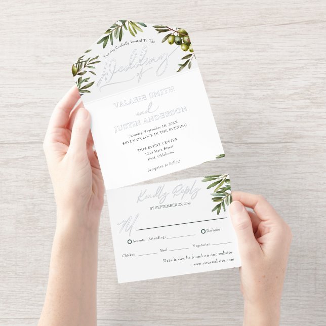 Tout En Un Invitation Olive Rustic Mariage (Détachable)