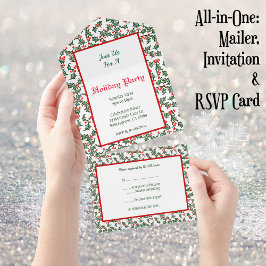 Tout En Un Invitation personnalisée Vert sapin Baies rouges T