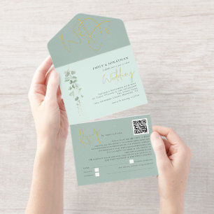 Tout En Un Invitation Sage Eucalyptus Nous Faisons Mariage Foil