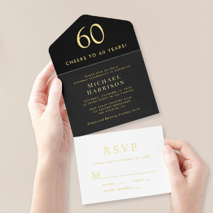 Tout En Un Invitation Soirée de 60e anniversaire en noir élégant