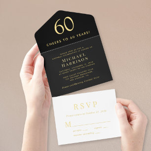 Tout En Un Invitation Soirée de 60e anniversaire en noir élégant