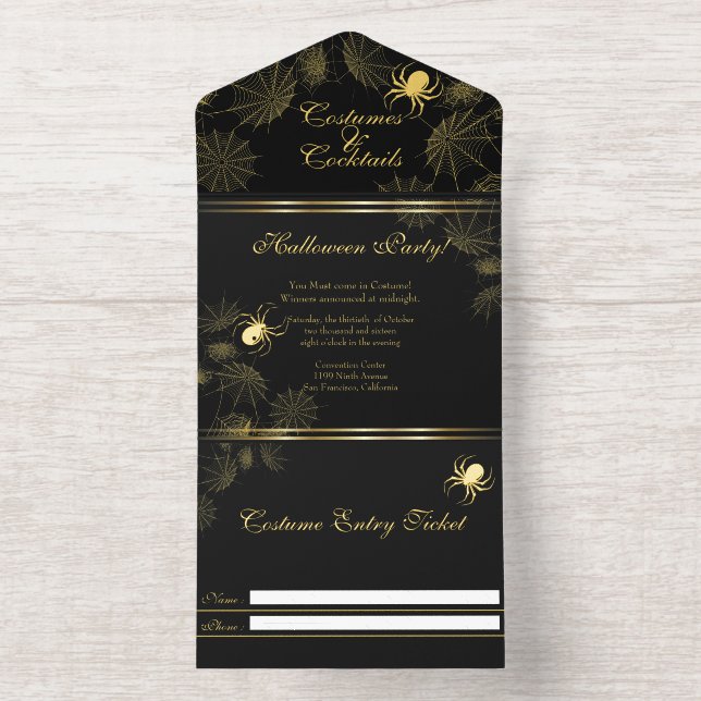 Tout En Un Invitation Soirée d'Halloween des Araignées d'or (Intérieur)