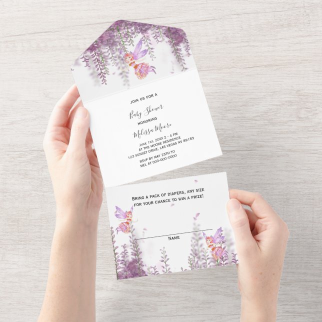 Tout En Un Invitation tout-en-un thème fée magique (Déchirure)