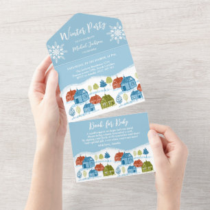 Tout En Un Maisons d'hiver Anniversaire Fête Bébé Invitation