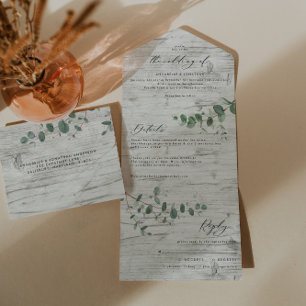 Tout En Un Mariage Eucalyptus botanique moderne invitation +