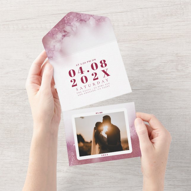 Tout En Un Mariage moderne marbre marbré invitation (Déchirure)