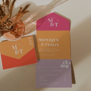 Tout En Un Mariage Rétro des Années Soixante-Dix   Invitation