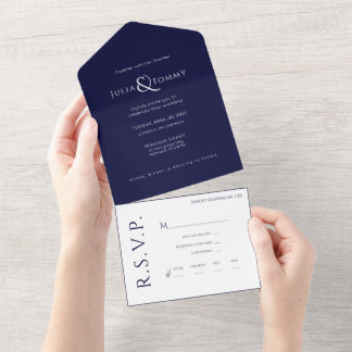 Tout En Un (NAVY) Invitation de mariage minimaliste, élégante