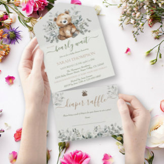 Tout En Un Ourson Mignon Invitation Bébé Shower Al Genre Neut