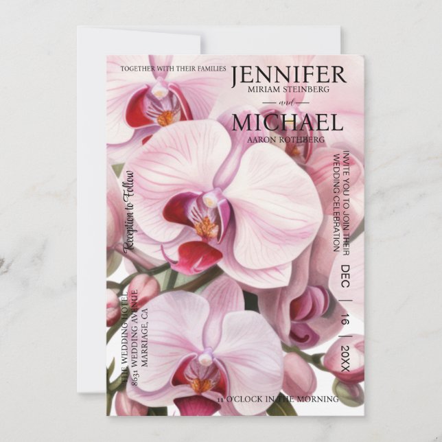 Tout en un rose Orchidées Invitations de mariage (Devant)