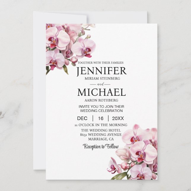 Tout en un rose Orchidées Invitations de mariage (Devant)