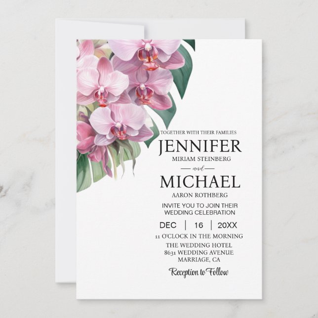 Tout en un rose Orchidées Invitations de mariage (Devant)