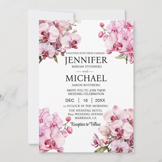 Tout en un rose Orchidées Invitations de mariage (Devant)